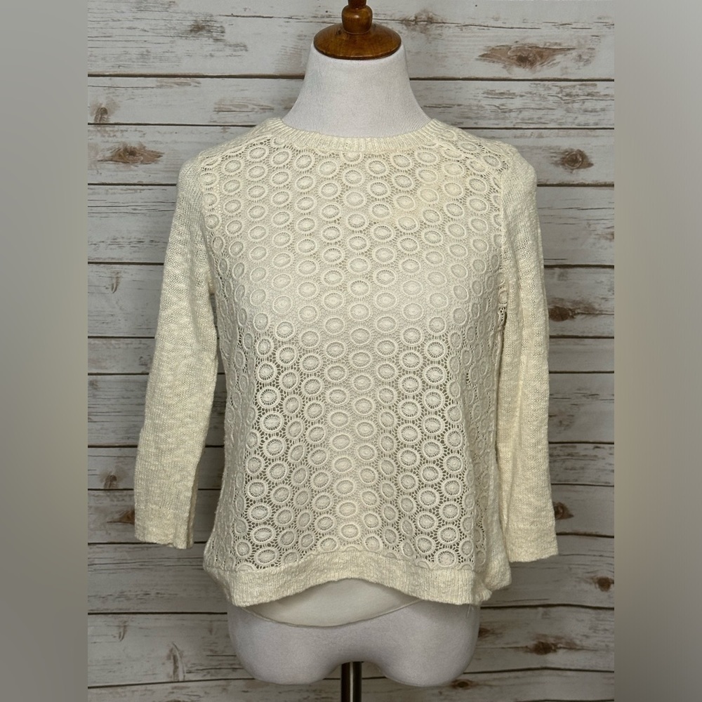 Lucky Brand layered split back lace front sweater